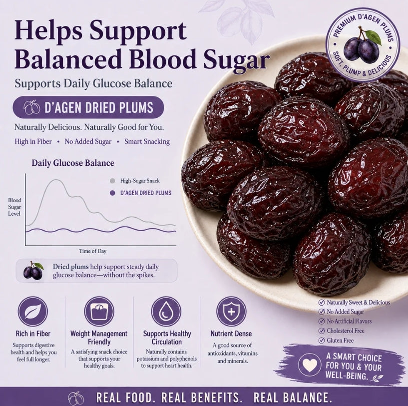 D'Agen Dried Plums - Naturally Sweet Support forHealthy Weight, Balanced Blood Sugar & Circulation
