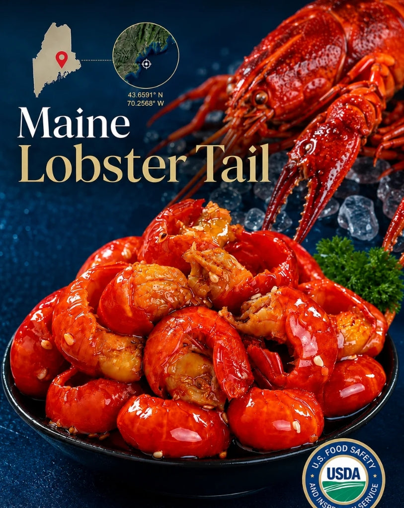 Fresh lobster tail meat with shel